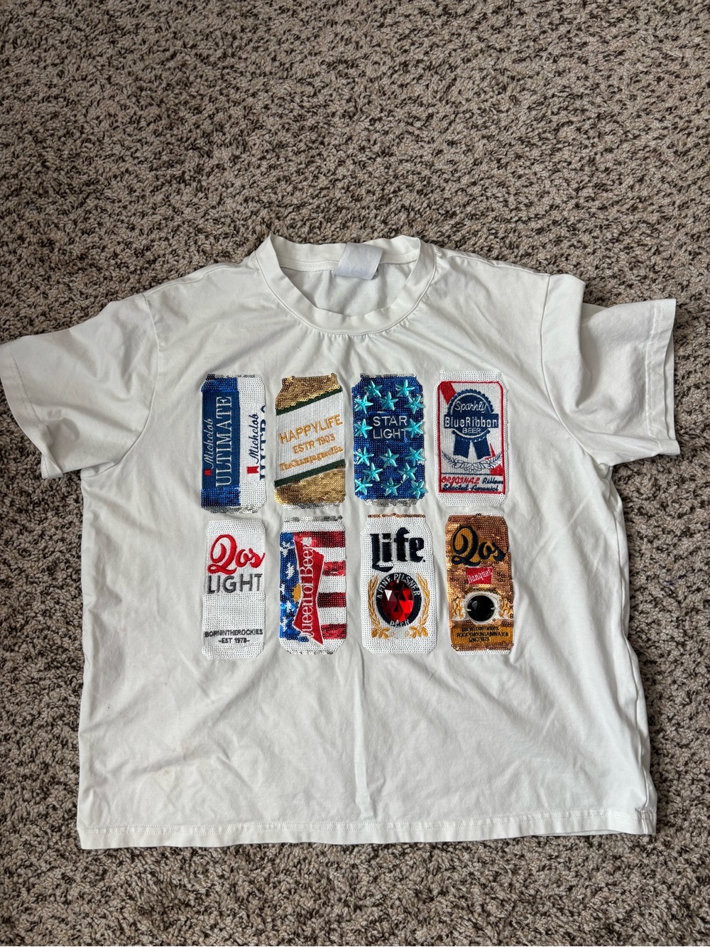 QUEEN OF SPARKLES White Short Sleeve Patch Graphic Tee